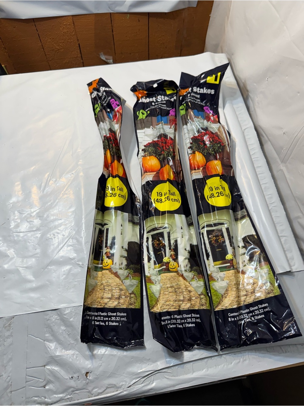 set of Happy Halloween Plastic Ghost Stakes, 6 Count, 19 inch tall (3 pack)